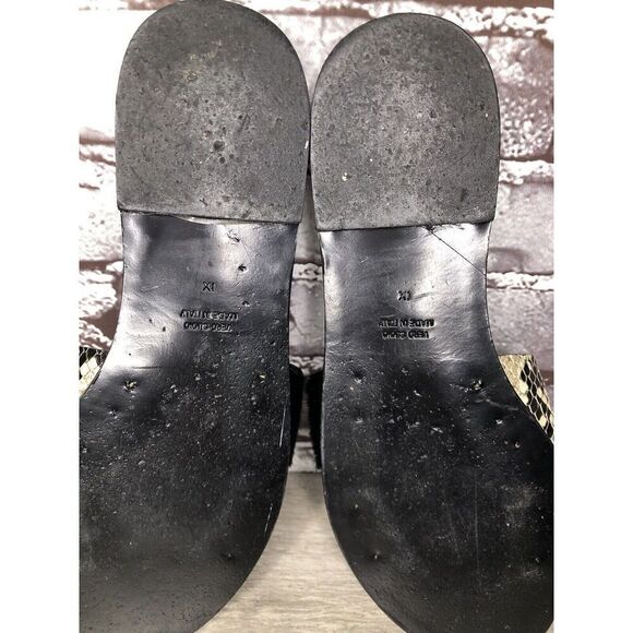 Amanu Black Calf Hair Leather Python Cross Strap Slides Sandals Women 9M US/40EU - Picture 4 of 16